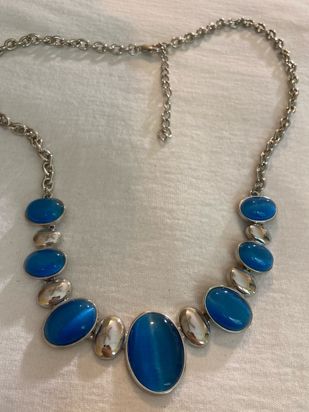 Blue Stones Bib Statement Silver Tone Necklace